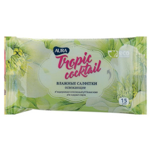 Влажные салфетки Aura Tropic Cocktail, освежающие, МИКС, 15 шт. Влажные салфетки Aura Tropic Cocktail, освежающие, МИКС, 15 шт.