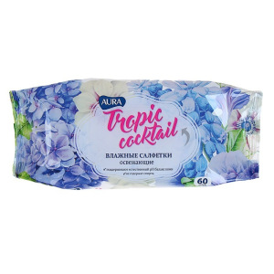 Влажные салфетки Aura Tropic Cocktail, освежающие, МИКС, 60 шт. Влажные салфетки Aura Tropic Cocktail, освежающие, МИКС, 60 шт.
