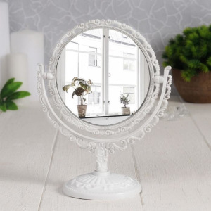 Зеркало настольное «Ажур», двустороннее, с увеличением, d зеркальной поверхности 9,5 см, цвет белый Зеркало настольное «Ажур», двустороннее, с увеличением, d зеркальной поверхности 9,5 см, цвет белый