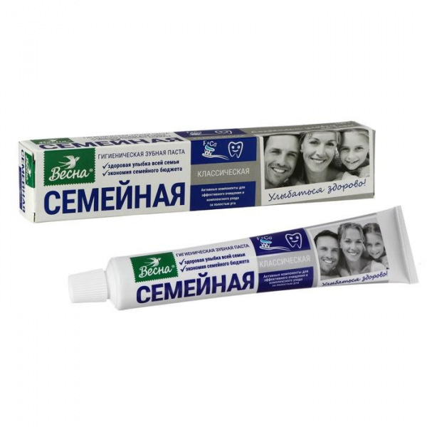 Зубная паста Весна Семейная классическая, в футляре, 100 г