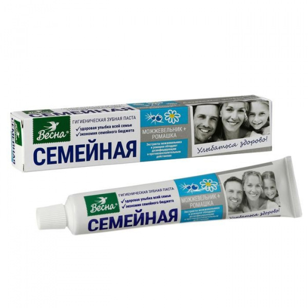 Зубная паста Весна Семейная можжевельник и ромашка в футляре, 100 г