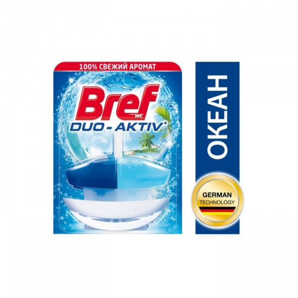 Блок для чистки и свежести унитаза Bref Duo Aktiv «Океан», 50 г