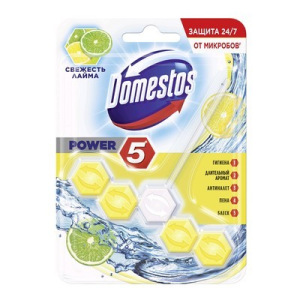 Блок для очищения унитаза Domestos Power 5 «Свежесть лайма», 55 г Блок для очищения унитаза Domestos Power 5 «Свежесть лайма», 55 г