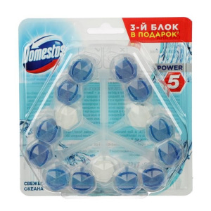 Блок для очищения унитаза Domestos Power 5 Trio «Свежесть океана», 3 шт. по 55 г Блок для очищения унитаза Domestos Power 5 Trio «Свежесть океана», 3 шт. по 55 г