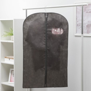 Чехол для одежды с окном, 60×100 см, спанбонд, цвет серый Чехол для одежды с окном, 60×100 см, спанбонд, цвет серый