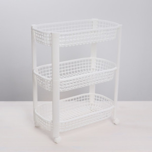 Этажерка напольная 3-х секционная, на колёсиках, цвет белый Этажерка напольная 3-х секционная, на колёсиках, цвет белый