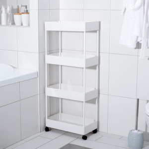 Этажерка напольная 4-х секционная, на колёсиках, 40×21,7×90 см, цвет белый Этажерка напольная 4-х секционная, на колёсиках, 40×21,7×90 см, цвет белый