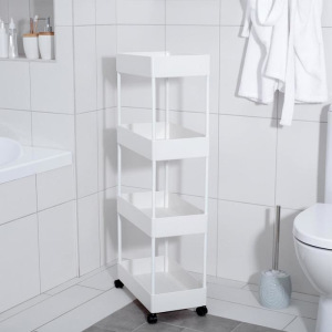 Этажерка напольная 4-х секционная, на колёсиках, 40×21,7×90 см, цвет белый Этажерка напольная 4-х секционная, на колёсиках, 40×21,7×90 см, цвет белый