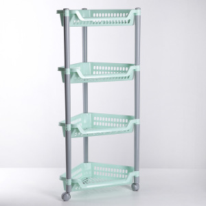 Этажерка напольная угловая 4-х секционная, на колёсиках, цвет МИКС Этажерка напольная угловая 4-х секционная, на колёсиках, цвет МИКС