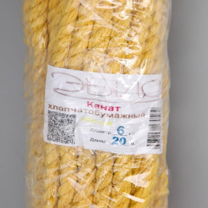 Канат х/б, d=6 мм, 20 м, моток, цвет жёлтый Канат х/б, d=6 мм, 20 м, моток, цвет жёлтый