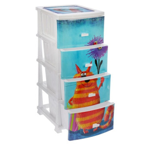 Комод детский 4-х секционный «Декор. Кот», цвет белый Комод детский 4-х секционный «Декор. Кот», цвет белый