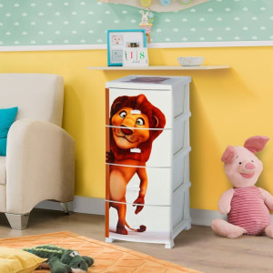 Комод детский 4-х секционный «Декор. Лев», цвет белый Комод детский 4-х секционный «Декор. Лев», цвет белый