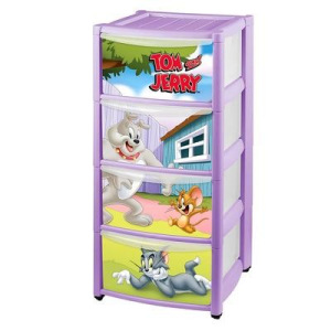 Комод детский на колёсах с аппликацией «Том и Джерри», 4 ящика, цвет сиреневый Комод детский на колёсах с аппликацией «Том и Джерри», 4 ящика, цвет сиреневый