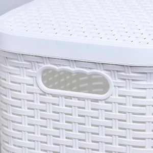 Корзина для белья с крышкой «Ротанг», 40 л, 37×29,5×48 см, с иллюминатором, цвет белый Корзина для белья с крышкой «Ротанг», 40 л, 37×29,5×48 см, с иллюминатором, цвет белый