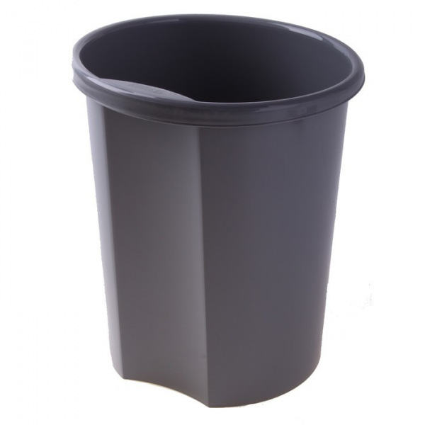 Корзина для бумаг 12 литров, цельная, серая, высота 310 мм