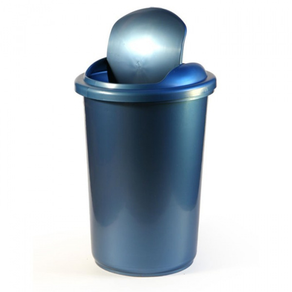 Корзина для бумаг пластик цельная с крышкой 12л Uni (подвижной крышка) синяя