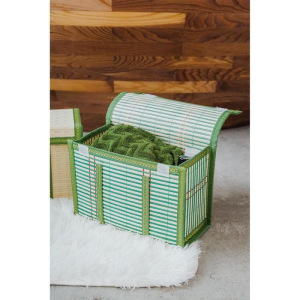 Корзина для хранения с крышкой, 30×15×20 см, бамбук, цвет зелёный Корзина для хранения с крышкой, 30×15×20 см, бамбук, цвет зелёный