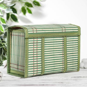 Корзина для хранения с крышкой, 30×15×20 см, бамбук, цвет зелёный Корзина для хранения с крышкой, 30×15×20 см, бамбук, цвет зелёный