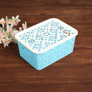 Корзина для хранения с крышкой «Узор», 23×17×10 см, цвет МИКС Корзина для хранения с крышкой «Узор», 23×17×10 см, цвет МИКС