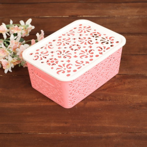 Корзина для хранения с крышкой «Узор», 23×17×10 см, цвет МИКС Корзина для хранения с крышкой «Узор», 23×17×10 см, цвет МИКС