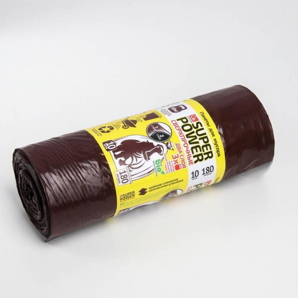 Мешки для мусора двухслойные особопрочные 180 л, 90×110 см, 40 мкм, ПВД, 10 шт, цвет коричневый