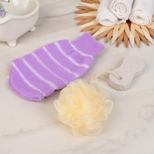 Набор банный, 3 предмета: 2 мочалки, пемза, цвет МИКС Набор банный, 3 предмета: 2 мочалки, пемза, цвет МИКС