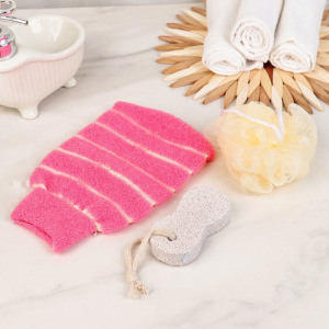 Набор банный, 3 предмета: 2 мочалки, пемза, цвет МИКС Набор банный, 3 предмета: 2 мочалки, пемза, цвет МИКС