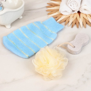 Набор банный, 3 предмета: 2 мочалки, пемза, цвет МИКС Набор банный, 3 предмета: 2 мочалки, пемза, цвет МИКС