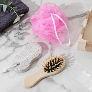 Набор банный, 3 предмета: мочалка, пемза, расчёска, цвет МИКС Набор банный, 3 предмета: мочалка, пемза, расчёска, цвет МИКС