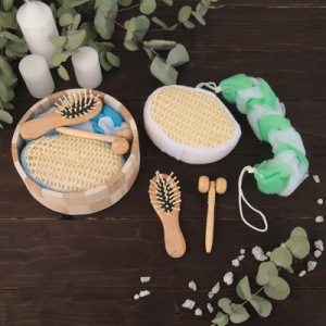 Набор банный, 4 предмета: 2 мочалки, массажёр, расчёска, цвет МИКС Набор банный, 4 предмета: 2 мочалки, массажёр, расчёска, цвет МИКС