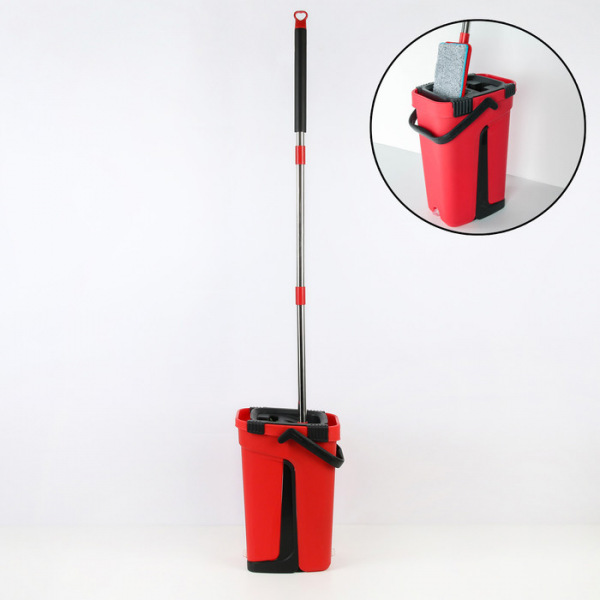 Набор для уборки: швабра плоская, ведро с отсеками для полоскания и отжима 8 л, запасная насадка из микрофибры, цвет МИК