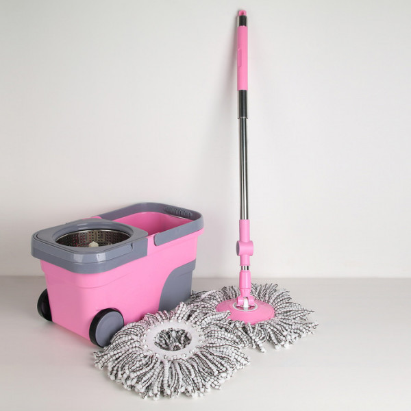 Набор для уборки: ведро на колёсиках с металлической центрифугой 14 л, швабра, запасная насадка из микрофибры, цвет МИКС