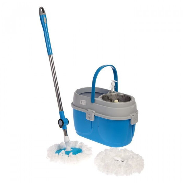 Набор для уборки: ведро с металлической центрифугой 10 л, швабра, запасная насадка из микрофибры, дозатор, цвет МИКС