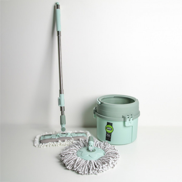 Набор для уборки: ведро с металлической центрифугой 11 л, швабра, запасная насадка из микрофибры