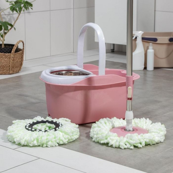 Набор для уборки: ведро с металлической центрифугой 14,4 л, швабра, доп. насадка