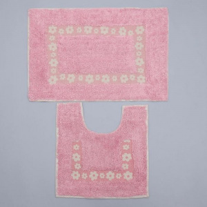 Набор ковриков для ванны и туалета Доляна «Цветы», 2 шт: 40×40, 40×60 см, 900 г/м2, 100% хлопок, цвет розовый Набор ковриков для ванны и туалета Доляна «Цветы», 2 шт: 40×40, 40×60 см, 900 г/м2, 100% хлопок, цвет розовый