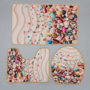 Набор ковриков для ванны и туалета Доляна «Ракушки», 3 шт: 50×80, 50×40, 40×43 см Набор ковриков для ванны и туалета Доляна «Ракушки», 3 шт: 50×80, 50×40, 40×43 см