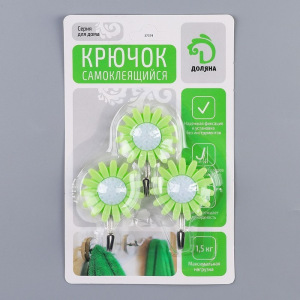 Набор крючков на липучке Доляна «Цветы», 3 шт, цвет МИКС Набор крючков на липучке Доляна «Цветы», 3 шт, цвет МИКС