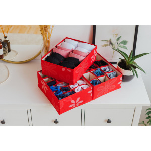 Набор органайзеров для белья «Листочки», 32×24×12 см, 3 шт, цвет красный Набор органайзеров для белья «Листочки», 32×24×12 см, 3 шт, цвет красный