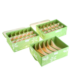 Набор органайзеров для белья с крышкой «Листочки», 32×24×12 см, 3 шт, цвет зелёный Набор органайзеров для белья с крышкой «Листочки», 32×24×12 см, 3 шт, цвет зелёный