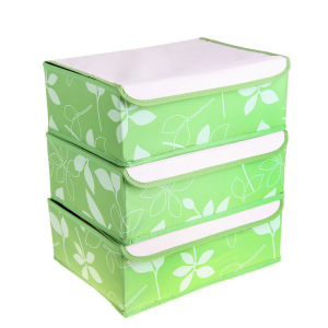 Набор органайзеров для белья с крышкой «Листочки», 32×24×12 см, 3 шт, цвет зелёный Набор органайзеров для белья с крышкой «Листочки», 32×24×12 см, 3 шт, цвет зелёный