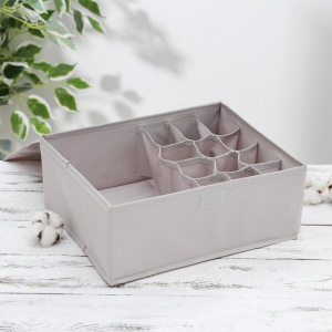 Органайзер для белья с крышкой «Тея», 13 ячеек , 32,5×24×12 см, цвет серый Органайзер для белья с крышкой «Тея», 13 ячеек , 32,5×24×12 см, цвет серый