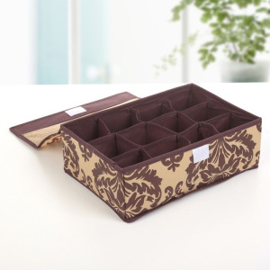 Органайзер для белья с крышкой «Вензель», 12 ячеек, 30×20×10 см, цвет коричнево-бежевый Органайзер для белья с крышкой «Вензель», 12 ячеек, 30×20×10 см, цвет коричнево-бежевый