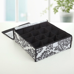 Органайзер для белья с крышкой «Вензель», 16 ячеек, 30×30×10 см, цвет чёрно-белый Органайзер для белья с крышкой «Вензель», 16 ячеек, 30×30×10 см, цвет чёрно-белый