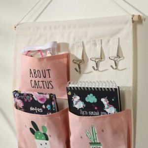 Органайзер с карманами подвесной Доляна «Кактус», 3 отделения, 30×34 см, цвет розовый Органайзер с карманами подвесной Доляна «Кактус», 3 отделения, 30×34 см, цвет розовый