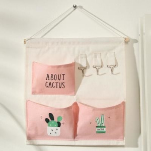 Органайзер с карманами подвесной Доляна «Кактус», 3 отделения, 30×34 см, цвет розовый Органайзер с карманами подвесной Доляна «Кактус», 3 отделения, 30×34 см, цвет розовый