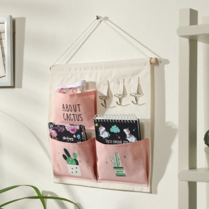 Органайзер с карманами подвесной Доляна «Кактус», 3 отделения, 30×34 см, цвет розовый Органайзер с карманами подвесной Доляна «Кактус», 3 отделения, 30×34 см, цвет розовый