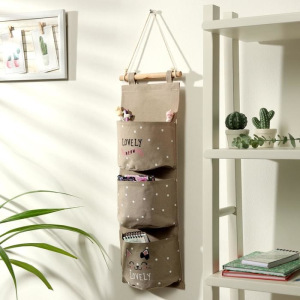 Органайзер с карманами подвесной Доляна «Котейка», 3 отделения, 59×20 см, цвет бежевый Органайзер с карманами подвесной Доляна «Котейка», 3 отделения, 59×20 см, цвет бежевый