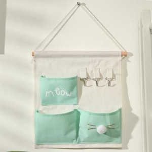 Органайзер с карманами подвесной Доляна «Мяу», 3 отделения, 30×34 см, цвет бирюзовый Органайзер с карманами подвесной Доляна «Мяу», 3 отделения, 30×34 см, цвет бирюзовый