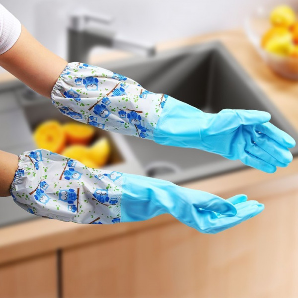 Перчатки хозяйственные с утеплителем «Совы», размер L, ПВХ, длинные манжеты, цвет голубой